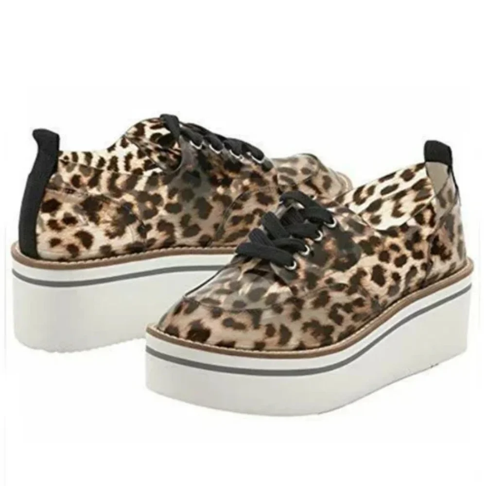 Jessica Simpson Giera Oxford Flat Natural Animal Platform Lace Up Size 7 - Picture 2 of 4